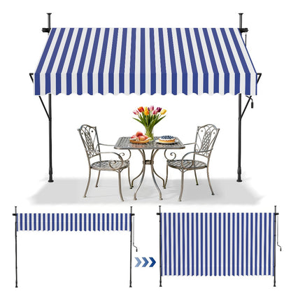Retractable Awning 200x120cm Hand Crank | No Drilling Clamp Fit | UV Resistant 180g/m² PU Coated | 0-90° Tilt Height 1.75-3m | Patio Balcony Sun Shade | 4 Colours