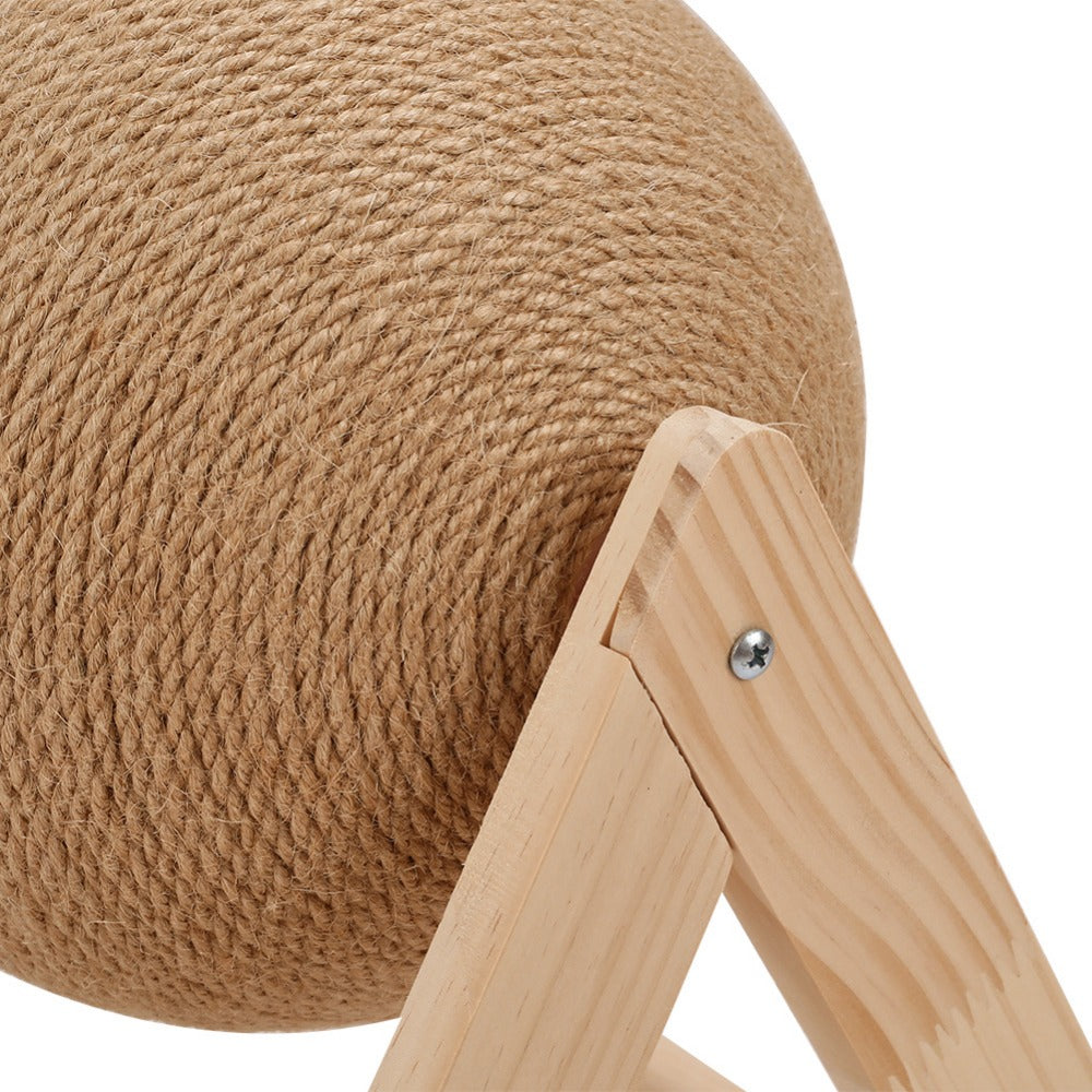 Sisal Ball Cat Scratching Board with Rotating Ball & Cat Hole | Natural Wood Triangular Cat Scratcher | Wear-Resistant Interactive Boredom Relief Toy for Cats | 18x18x16cm