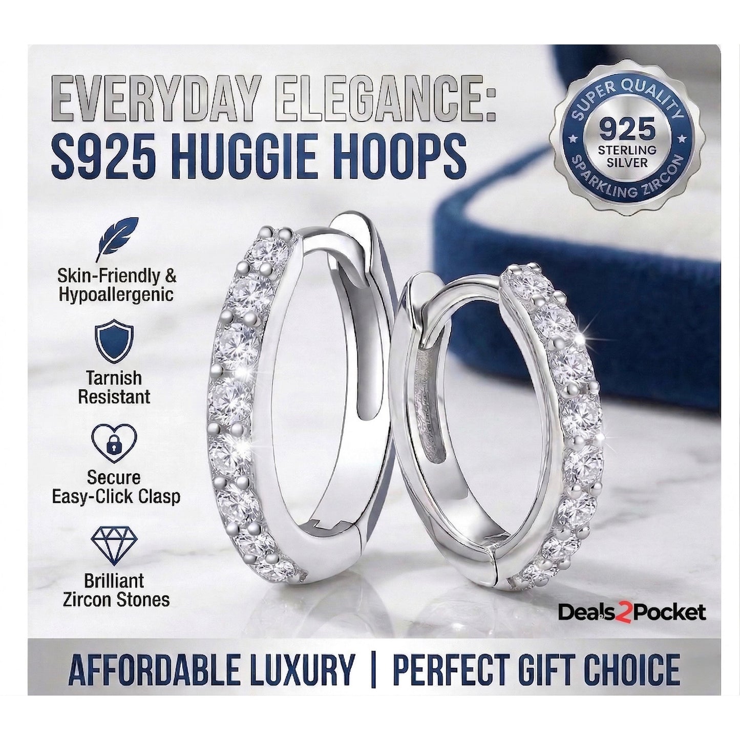 1 Pair S925 Sterling Silver Huggie Hoop Earrings For Women, Sparkling Zircon Small Hoops, 15mm Minimalist Hypoallergenic Jewelry, Everyday Elegance, Perfect Birthday/Anniversary Gift For Her