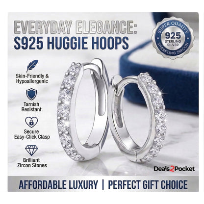 1 Pair S925 Sterling Silver Huggie Hoop Earrings For Women, Sparkling Zircon Small Hoops, 15mm Minimalist Hypoallergenic Jewelry, Everyday Elegance, Perfect Birthday/Anniversary Gift For Her