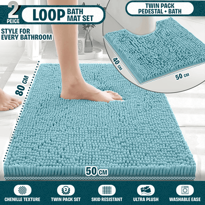 2-Piece Loop Bathroom Mat Set | Soft Chenille Microfiber Rugs with Non-Slip Backing | Machine Washable | Includes 50x80cm Bath Mat & 50x40cm Pedestal Mat | Stylish, Comfy & Durable | UK STOCK | LOCAL WAREHOUSE