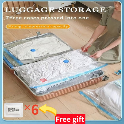 7pcs Extra Large Vacuum Storage Bag Set (40x60cm with 1 Manual Pump) - Space Saving, Sealed Compression, Dustproof and Moistureproof, Suitable for Clothes and Bedding, Ideal for Dorms, Wardrobes, and Moving, Includes 6 Free Drying Bags