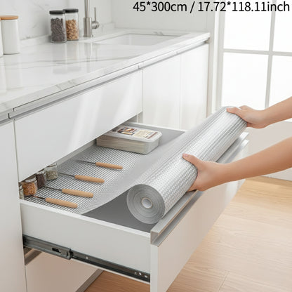 45X300Cm Large Roll EVA Transparent Anti Slip Drawer Mat, Kitchen And Bathroom Anti Oil And Anti Slip Mat, DIY Cutting Self-Adhesive Backing, Refrigerator Bookshelf Storage Mat, Furniture Protection Anti Scratch Mat, Easy to Clean And Washable, Versatile