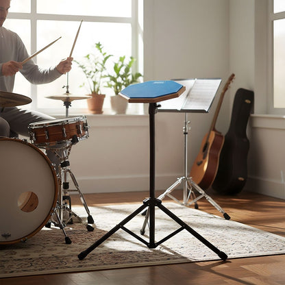 Mute Drum Practice Pad Set Blue with Adjustable Stand Portable Bag Noise Reduction Realistic Rebound for Beginner Drummer Rehearsal