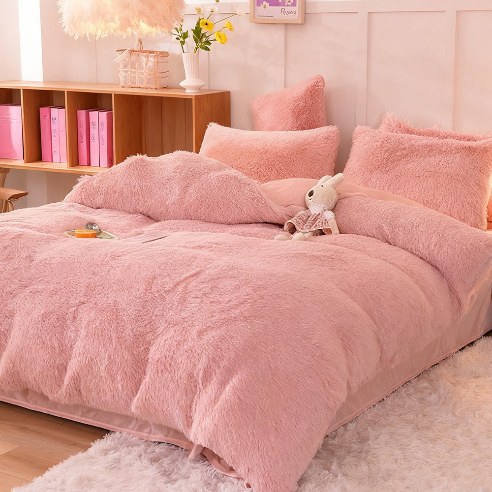 Water Mink Plush Super Soft and Thicken Autumn and Winter Bedding Set, Plush Comfortable Warm Duvet Cover Pillowcases Three-piece Set, Available in Various Colors, Down Duvet Cover, Zipper Closure Design, Single/Double/King/Super King