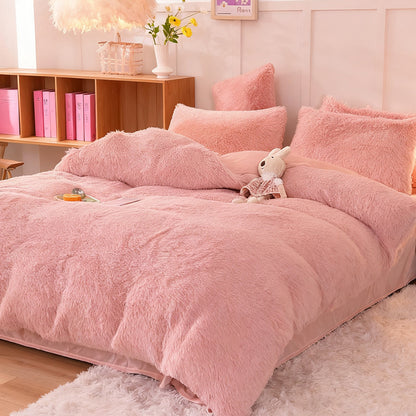 Water Mink Plush Super Soft and Thicken Autumn and Winter Bedding Set, Plush Comfortable Warm Duvet Cover Pillowcases Three-piece Set, Available in Various Colors, Down Duvet Cover, Zipper Closure Design, Single/Double/King/Super King