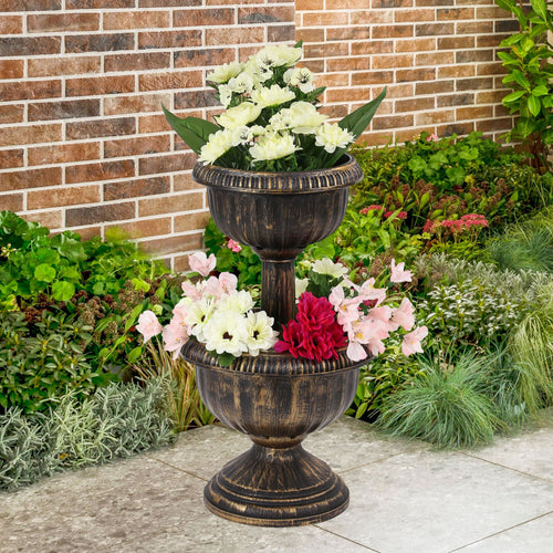 Taylor & Brown 2/3 Tier Antique Bronze Effect Flower Fountain Planter Pot Display Stand with Stable Base for Outdoor Garden, Balcony, Terraces, Patio and Decking