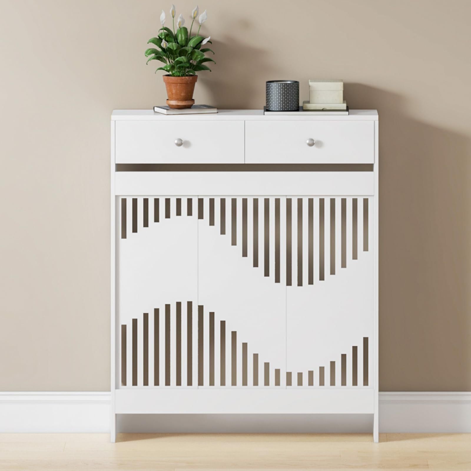 Radiator Cover with 78cm, 109cm, Wood, White MDF Drawers Storage Modern Contemporary