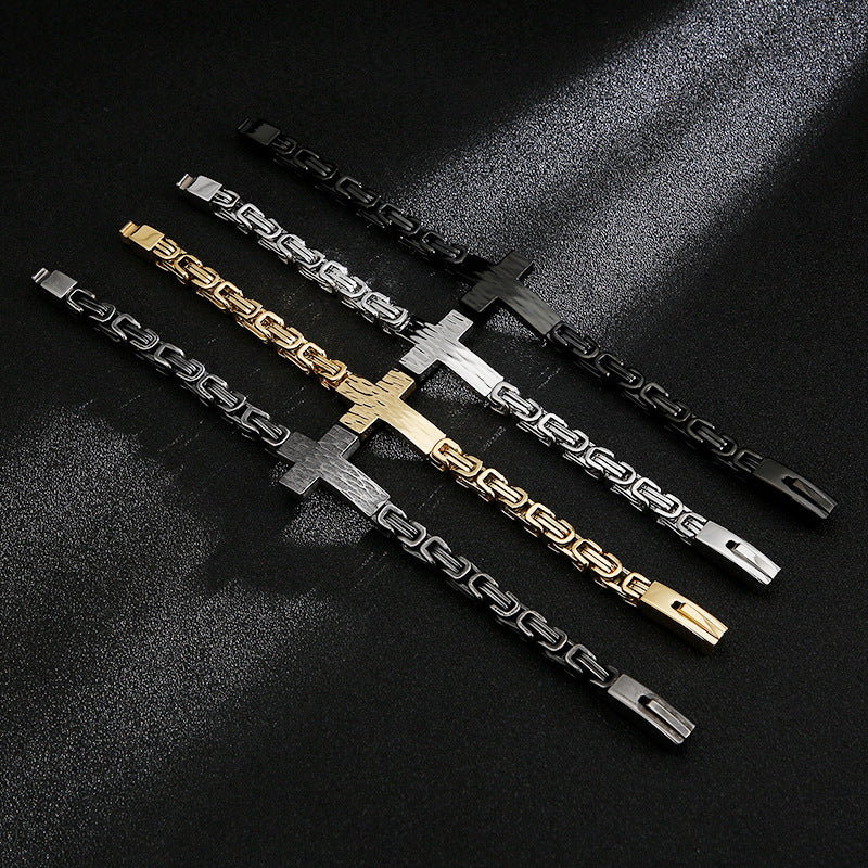 304 304 304 304 Stainless Steel Men'S Cross Curved Plate Personalized Retro Bracelet Men'S Imperial Paper Clip Chain Jewelry