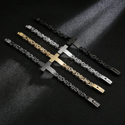 304 304 304 304 Stainless Steel Men'S Cross Curved Plate Personalized Retro Bracelet Men'S Imperial Paper Clip Chain Jewelry