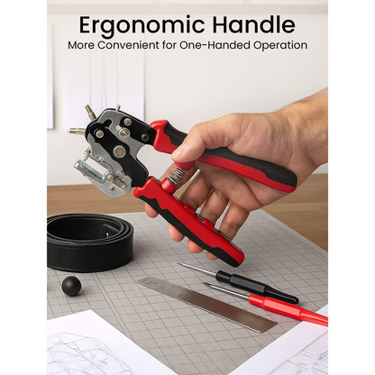 Leather Hole Punch Heavy Duty Rotary Belt Puncher with 6 Size and Ergonomic Non-Slip Handle for DIY, Craft Projects