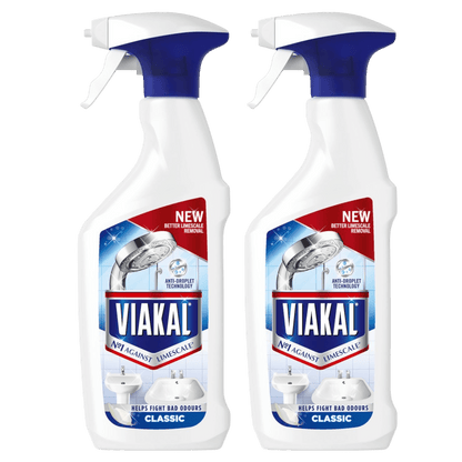 VIAKAL CLASSIC Limescale Remover Spray, 2 x 500ml, Multi-Surface Bathroom and Kitchen Cleaner, Helps Remove Limescale and Watermarks