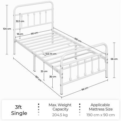 Costoffs Metal Bed Frame, Metal-Framed Bed, Bed Foundation, Metal Platform Bed, Vintage Iron Platform Bed with High Headboard and Footboard, Sturdy Iron Bed, Single/Double/King, White/Black/Pink