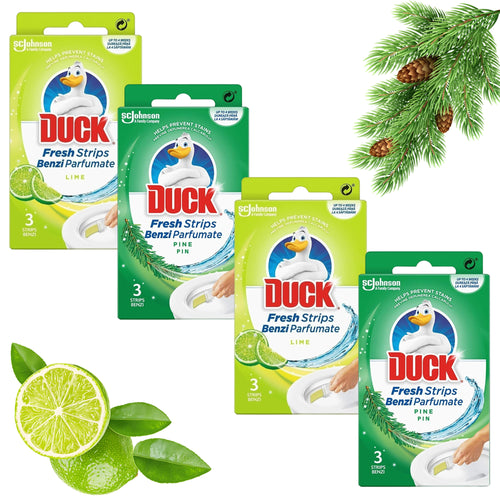 Duck Toilet Fresh Strips 4 Pack - Pine & Lime (12 Gel Strips Total) | Mess-Free Home Toilet Freshener | Long-Lasting Fragrance | Easy-Stick Application