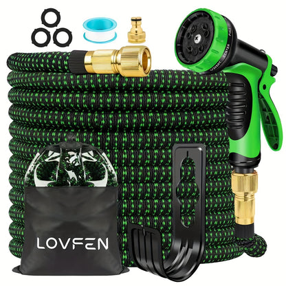 LOVFEN Expandable Garden Hose with Spray Nozzle - Heavy-Duty Vinyl Coil Hose, Expandable Water Hose Suitable for Outdoor,, Garden Use - Flexible Water, No Kink, Year-Round Portable Water Hose (No Heavy-Hitting the Ground)
