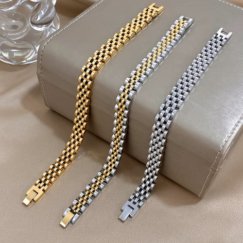 1 Punk Waterproof Stainless Steel Bracelet, Suitable for Women Men and Girls Thick Metal Strap Thick Chain Declaration Bracelet Golden Silvery Fashion Jewelry, Party Accessories, Vintage Bracelet, Father's Day Gift, Valentine's Day Gift