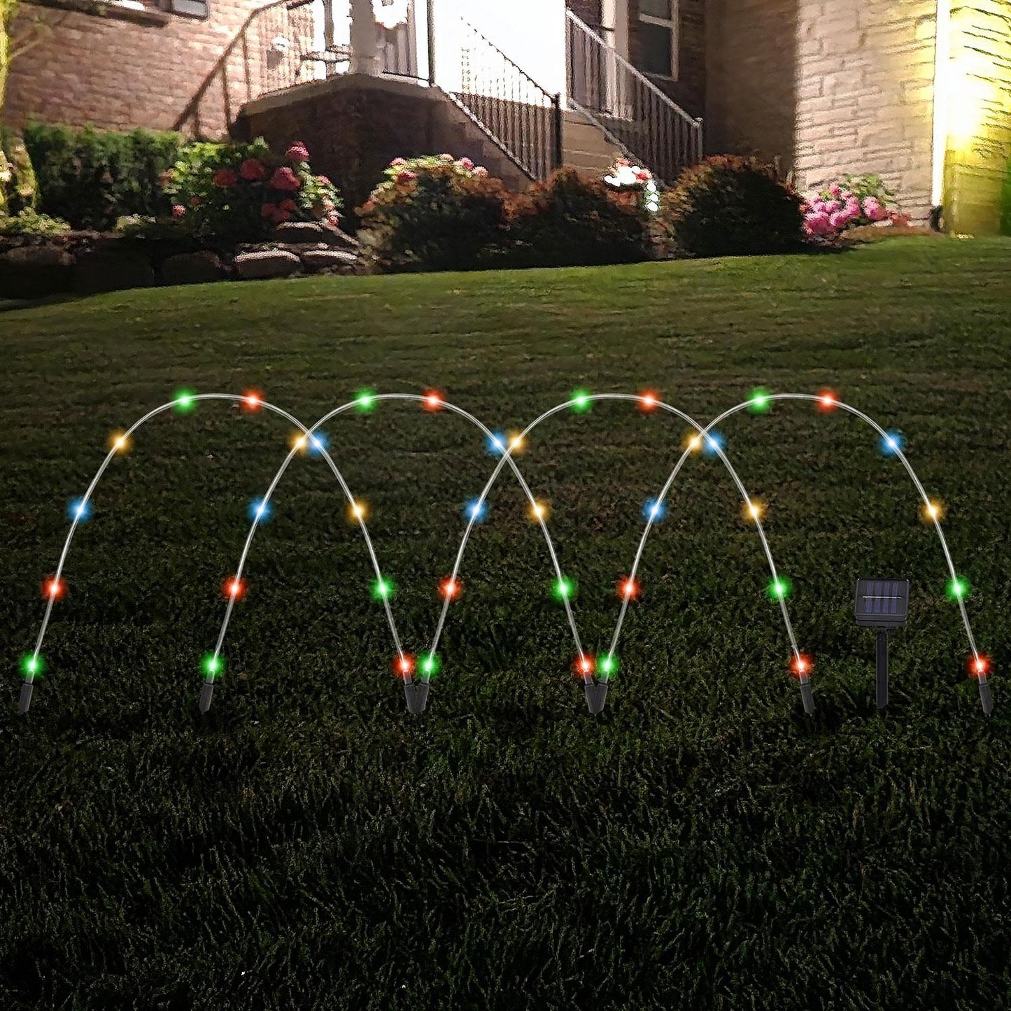 Solar Garden Lights Set of 4, LED Pathway Stakes for Outdoor Yard Lighting, Patio Landscape Illumination, Lawn and Garden Decoration, Waterproof Solar Powered Lights for Walkways, Pathways, Backyard, Energy-Efficient Outdoor Lighting, Durable and Easy to