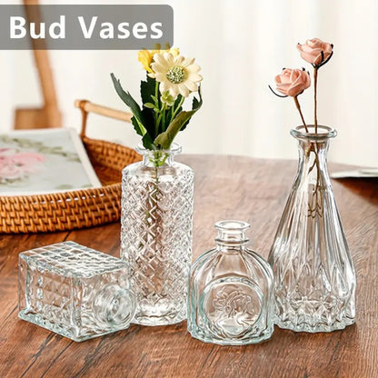 Glass Bud Vases Set of 10 Clear Mini Vintage Flower Vases Wedding Table Centrepiece Home Party Decor Gift
