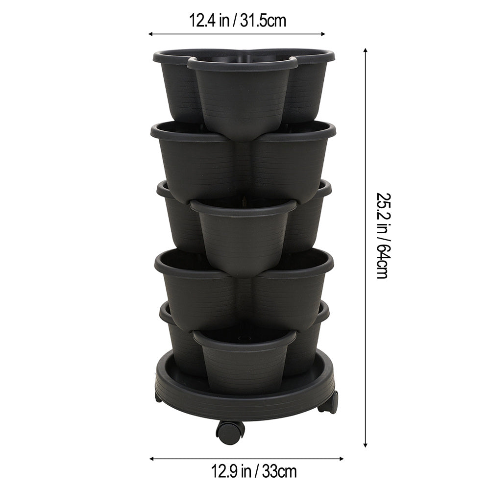 5-Layer Strawberry Tower Planter 3-Petal Tiered PP Plastic Pot for Strawberries Vegetables Fruits Herbs Indoor Outdoor Garden Patio 31.5x13.5cm Black Green UK