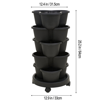 The three-dimensional three-petal flowerpot, strawberry pot, can be multi-layered for vegetable and fruit planting. It is made of pp plastic with five layers, black/ white/ green, and measures 31.5*31.5**13.5cm