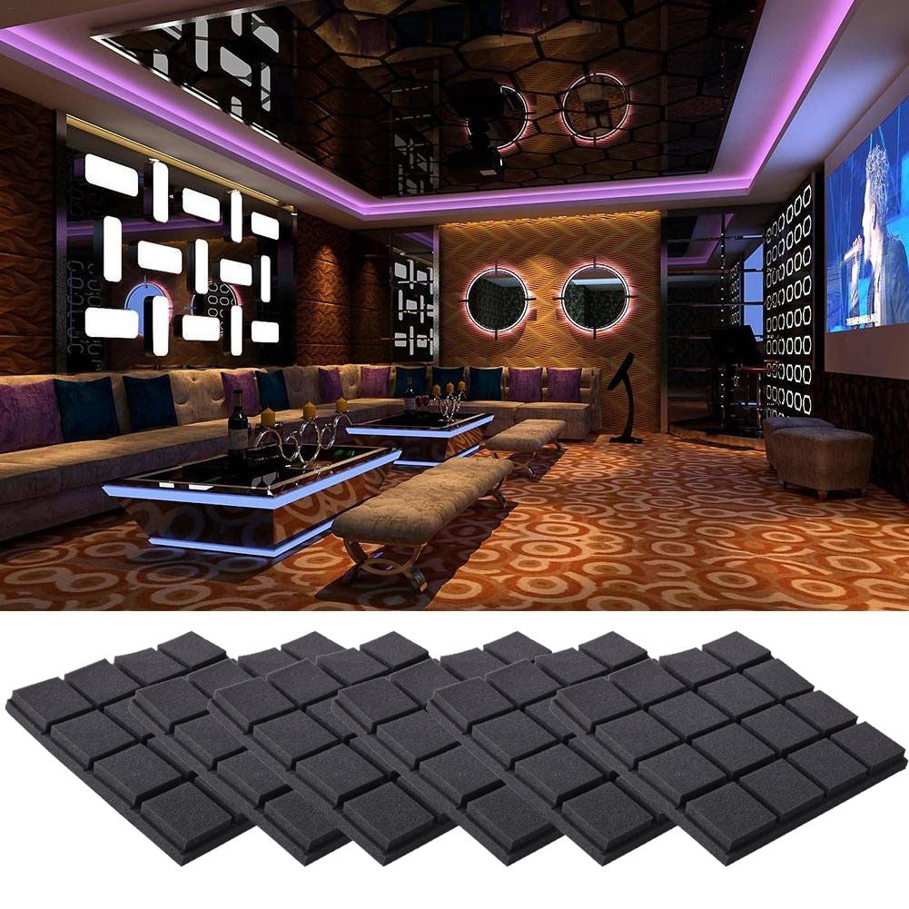 12 Black High-density Polyurethane Sound Insulation Foam Panels - Square Dust-free Sound Absorption Foam Panels, Suitable for KTV/recording Room/tympanum, Size 30 * 30 * 3cm