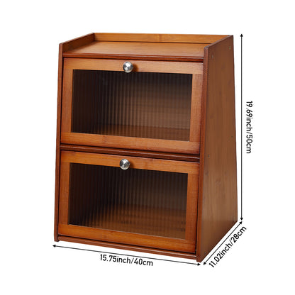 1pc 2-Tier/3-Tier Kitchen Spice Rack, Countertop Storage Shelf, Multi-Functional Organizer with Transparent Door, High Quality Bamboo Material, Natural/Brown