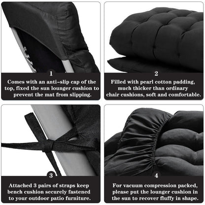 Lounge Chair Cushion 160x50cm Thick Comfortable Seat Pad for Sun Lounger Recliner Daybed Beach Chair – Machine Washable Non-Slip Indoor Outdoor Multiple Colours