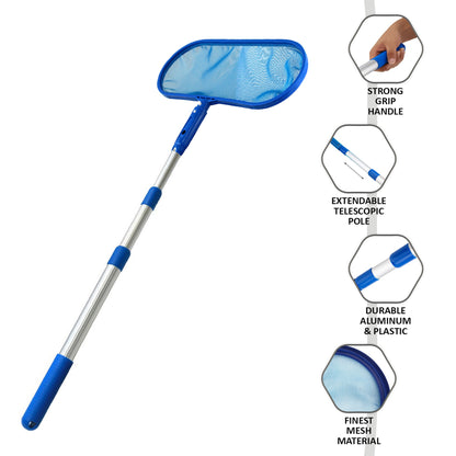 CRYSTALS Metal Pool Skimmer Net with Extendable Telescopic Pole for Swimming Pool Cleaning, Fine Mesh Pond Skimmer for Fountain, Tubs, Spa, Fish Tank