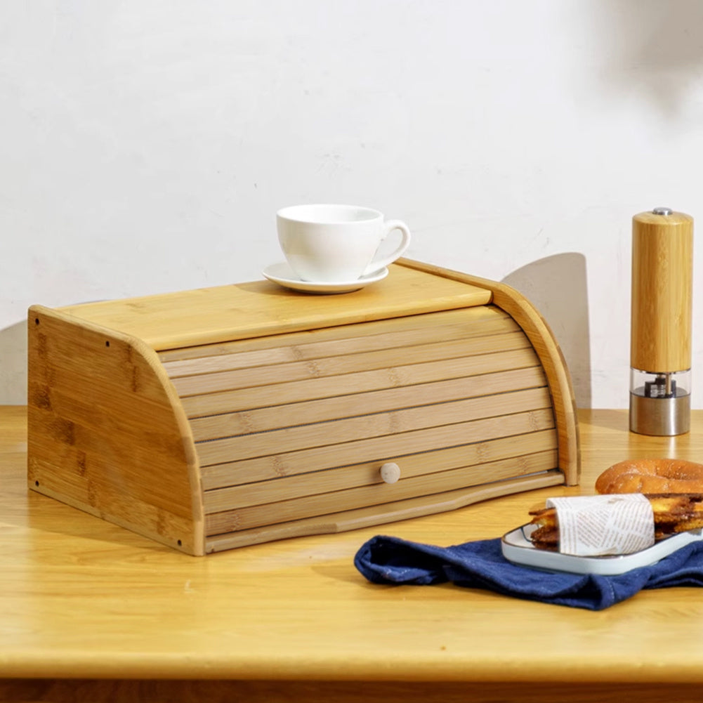 Bamboo Bread Bin Countertop Bread Storage for Kitchen with Roll Top Lid, Large Capacity Containers for Bread, Spice, Kitchen Stool, Fruits, Snack, Natural