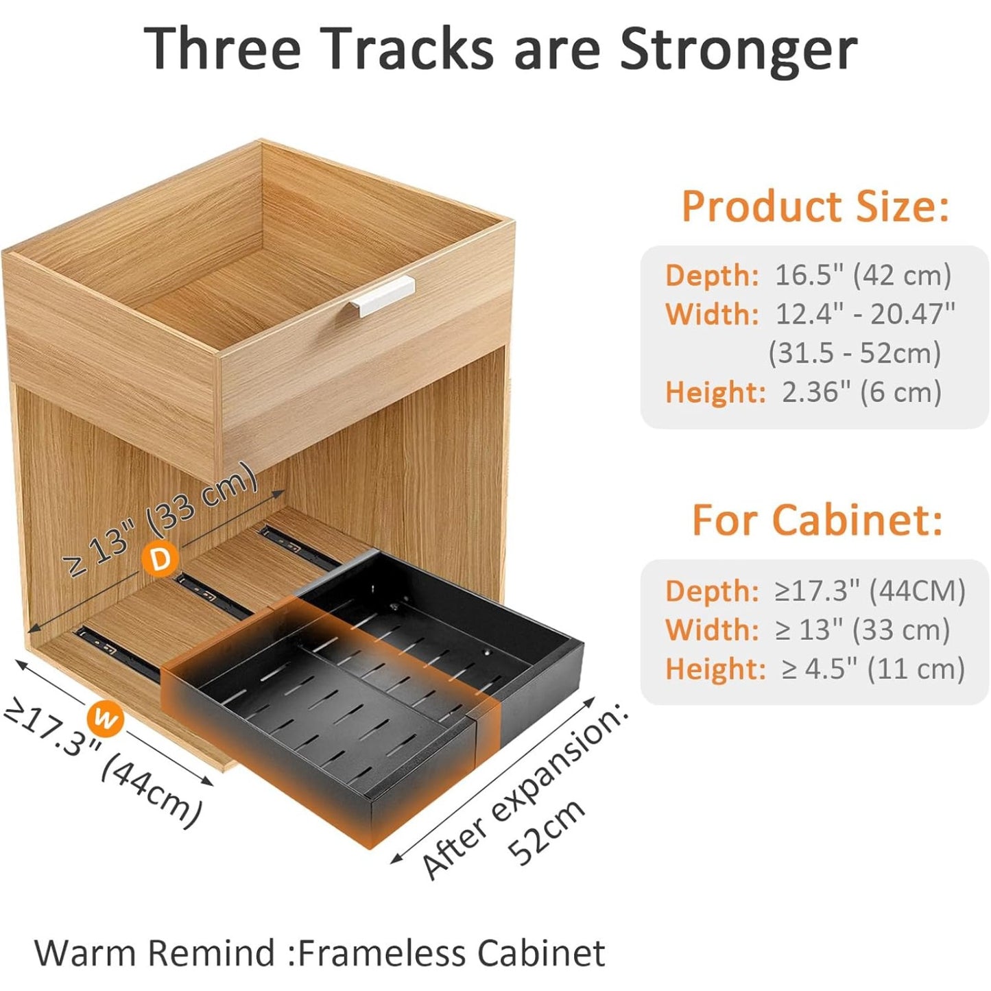 Pull Out Cabinet Organizer, Adjustable Expandable Slide Out Drawer, Roll-Out Sliding Drawer Organiser Shelf for Kitchen & Bathroom Storage,Easy Installation with Adhesive Film