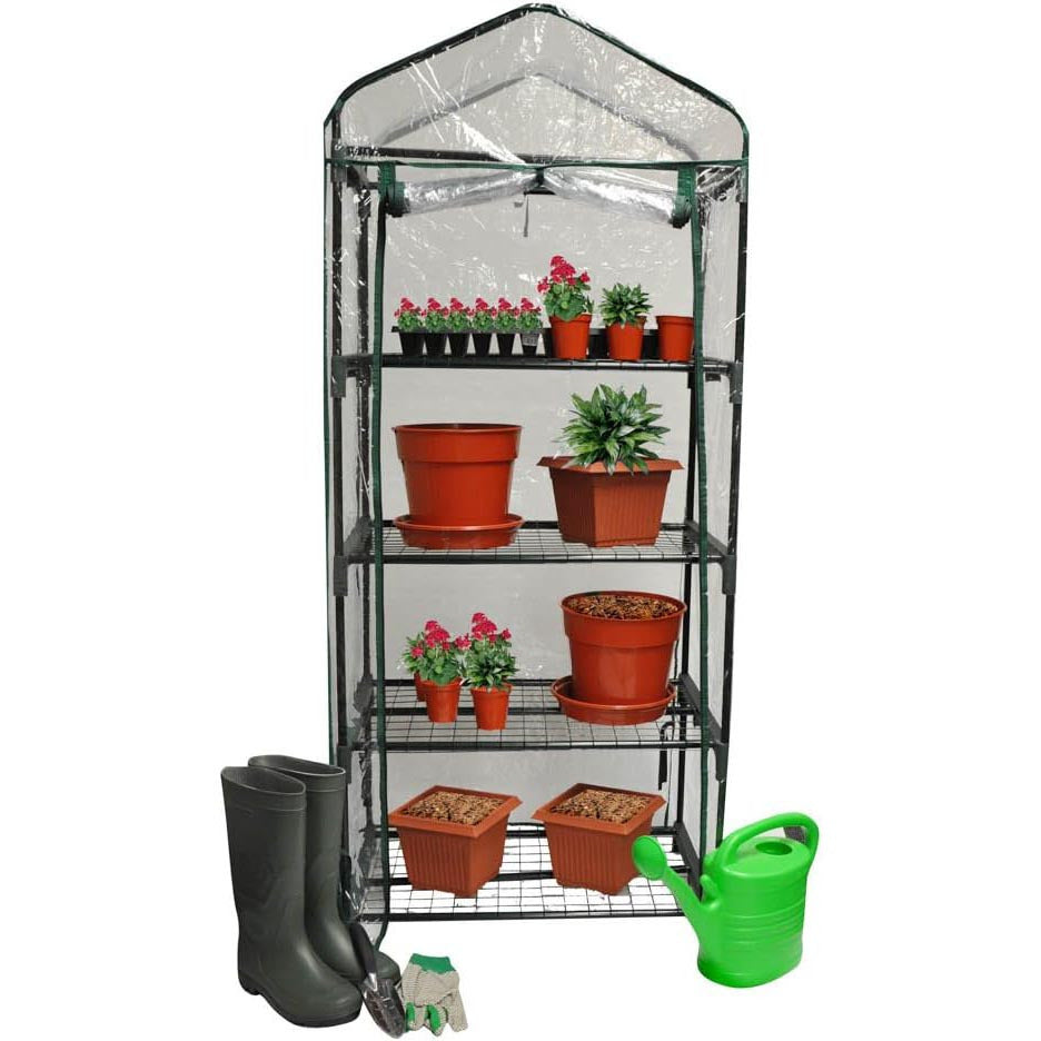 Spare PVC Cover for 4 Tier Greenhouse – Transparent Replacement Sheeting with Zippered Door – Weatherproof Mini Greenhouse Plastic Cover Only – Easy Fit for Garden Plant Shelving Units