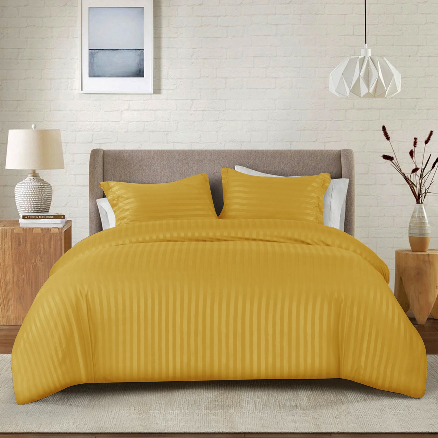 Premium Hotel Quality Satin Stripe Duvet Cover Set Double with Pillowcases | Reversible Soft Quilt Bedding | Easy Care Breathable Luxury Quilt Cover