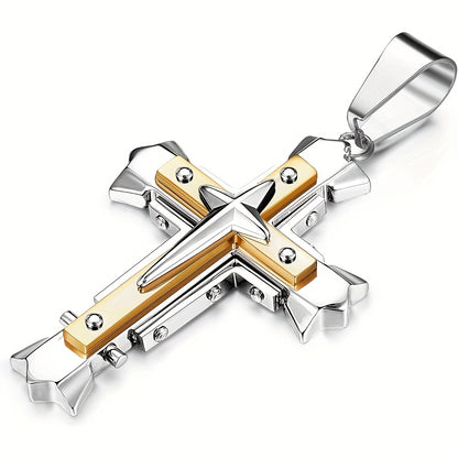 316L Stainless Steel Cross Pendant Necklace for Men & Women - Byzantine Chain, Non-Plated Durable Titanium Stainless Steel, Elegant Unisex Jewelry Gift for Casual Attire, Cross Necklace, Modern Elegance, Robust Construction