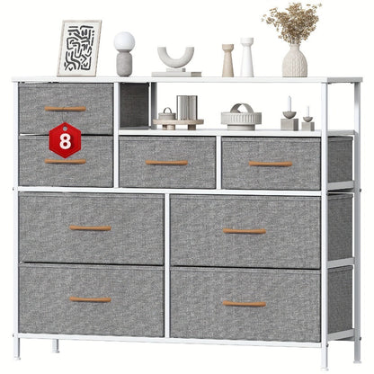 8 Drawer Chest of Drawers with Fabric Fronts & Wooden Top – Large Storage Dresser Organiser Unit for Bedroom & Living Room