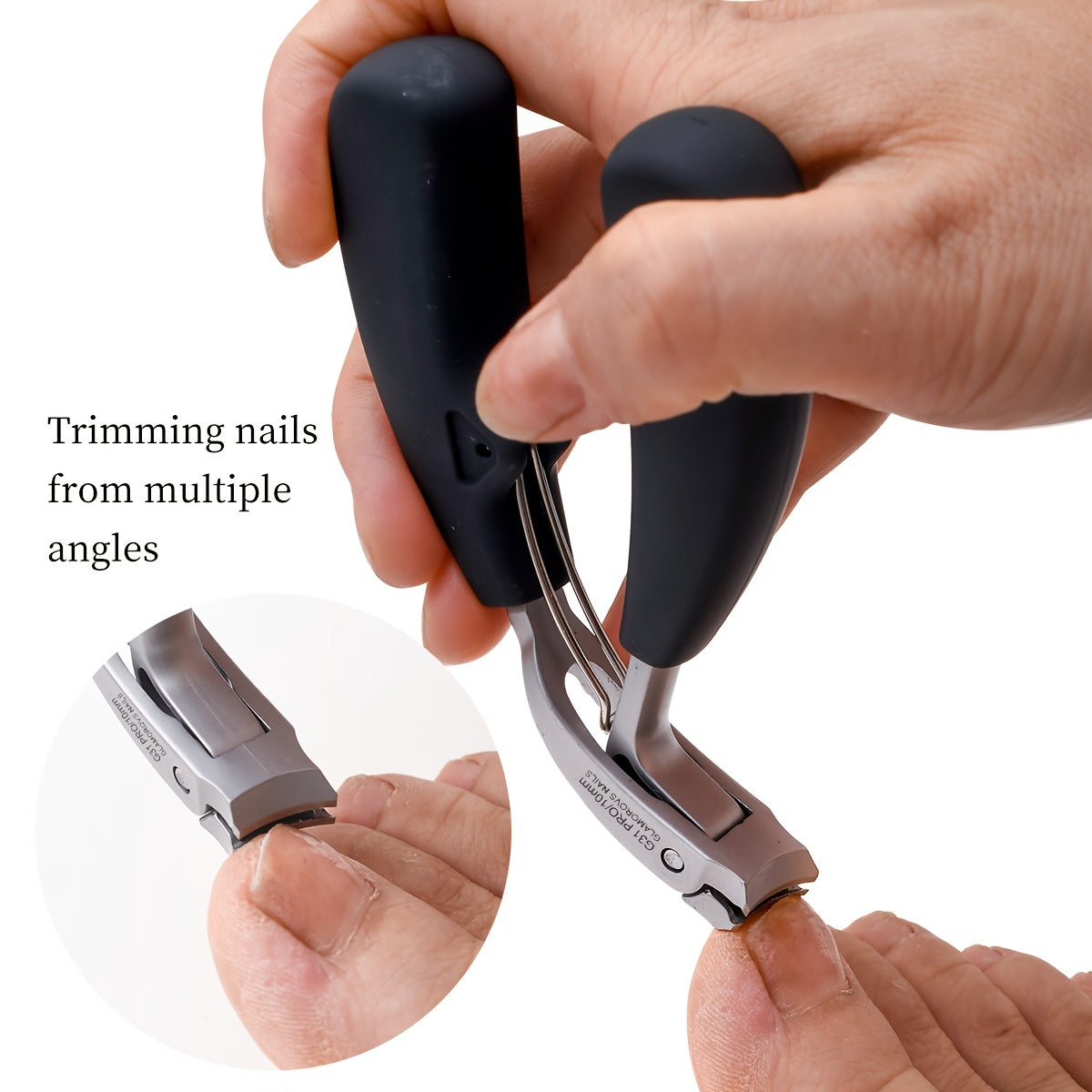 1pc G31 Premium Nail Clippers, Modern Design with Stainless Steel Blade, Concave Edge & Wide Opening for Thick Nails, Anti-Splash Long Handle, Arc Shape Cuticle Trimmer