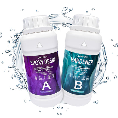 LOVFEN Epoxy Resin Kit Available in 16Oz, 32Oz, 64Oz, 3.79 L, And 7.57 L Sizes, Featuring a 1:1 Mix Ratio. This Crystal Clear Epoxy Is Ideal for Tabletops, Offering a Self-Leveling, Durable, And High-Gloss End Suitable for Casting, Resin Art