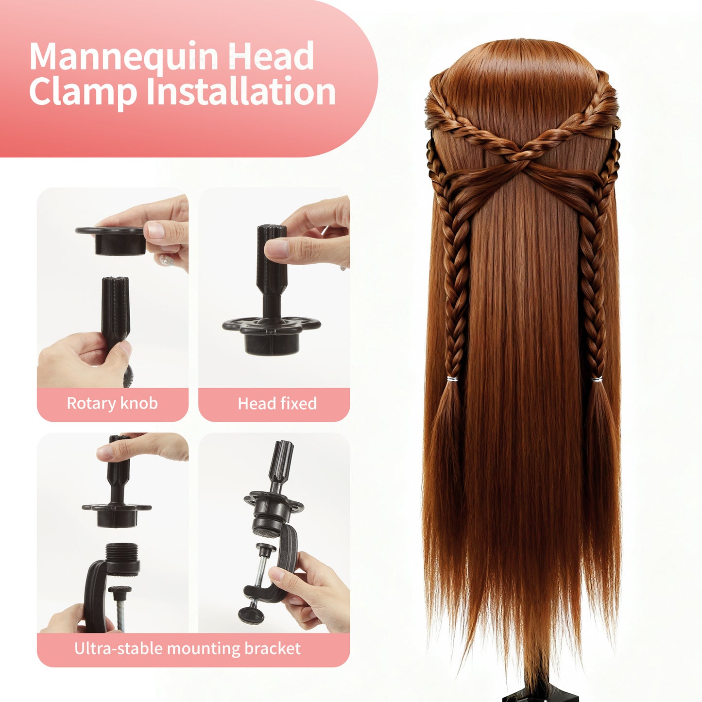 24"/28" Hairdressing Styling Mannequin Doll Salon Training Hair Clamp Professional