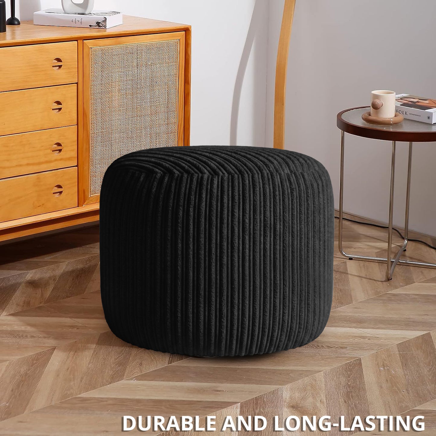 Jumbo Cord Footstool Pouffe, Round Shape Corduroy Bean Bag Ottoman Footrest for Lounge & Bedroom, Durable & Stylish Ergonomic Design