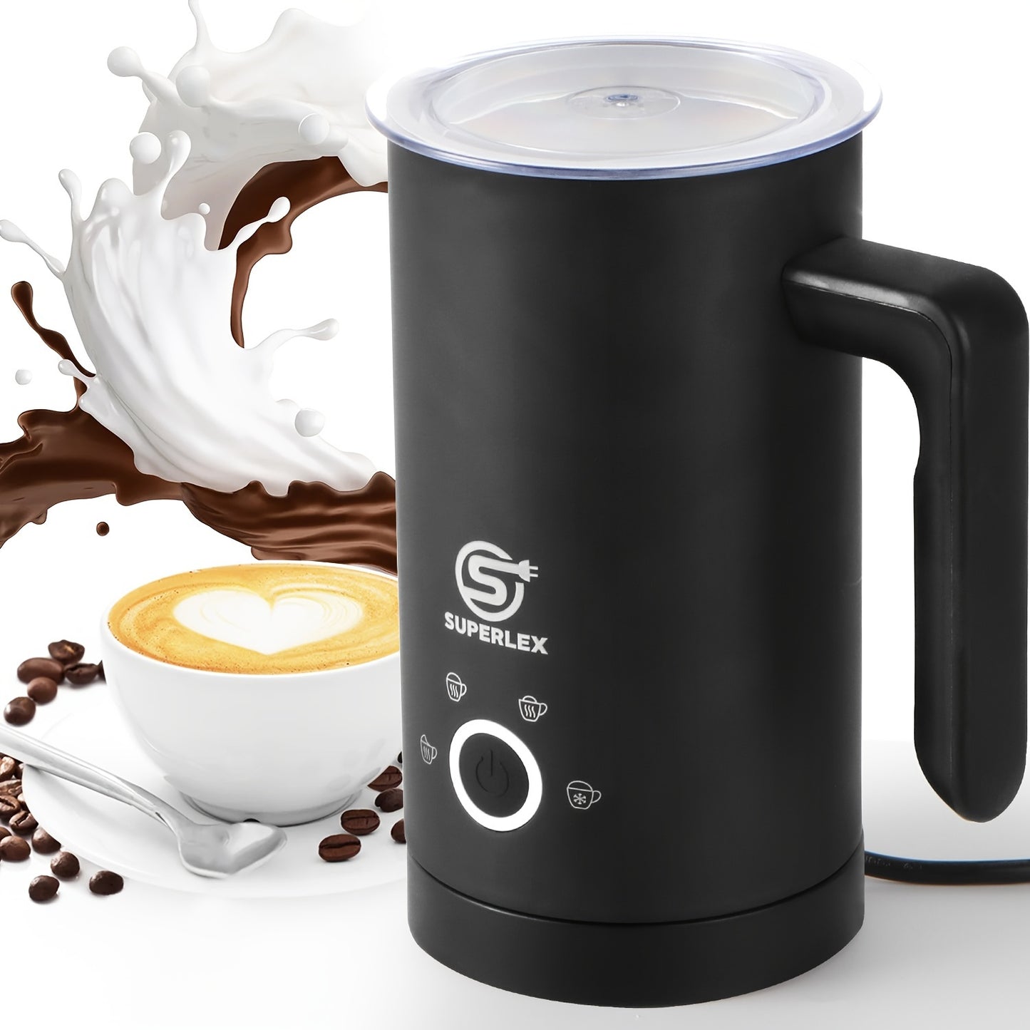 SUPERLEX Electric Automatic Milk Frother 4-In-1 Function, Milk Steamer Heater for Hot Cold Chocolate Latte Cappuccino Macchiato Warmer