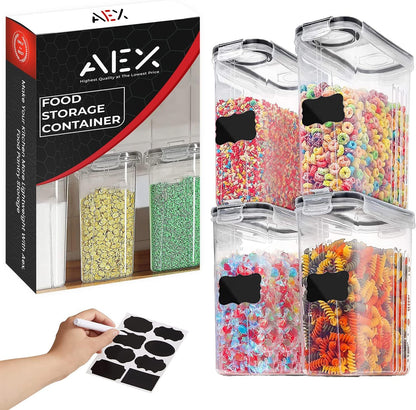 AEX Airtight Food Storage Containers – BPA-Free Plastic Food Storage Containers with 4-Way Lock Lids, Leakproof Dry Food Storage for Cereal, Flour, Sugar & Pasta Stackable Pantry Containers Set Options