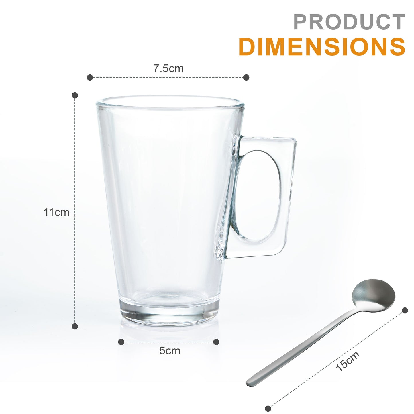 Set of 6 Latte Glasses, Latte Mugs 240 ml Temperature Resistant - Stylish Latte Cups Hot Drink Cafe Mugs - Ideal for Ice Cream Latte, Cappuccino & Hot Chocolate - Transparent