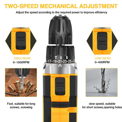 Cordless Combi Drill 3-in-1 with 2 Batteries & 29-Piece Kit – Hammer Drill Driver Electric Screwdriver Set with LED Light for Home & Garden DIY | 50N.m Torque, 25+3 Clutch, 2x2000mAh Li-ion, Carrying Case
