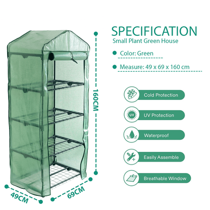 4 Tier Greenhouse, Small Plant Greenhouses,With Transparent Plastic PVC Cover, Indoor outdoor tent garden greenhouse