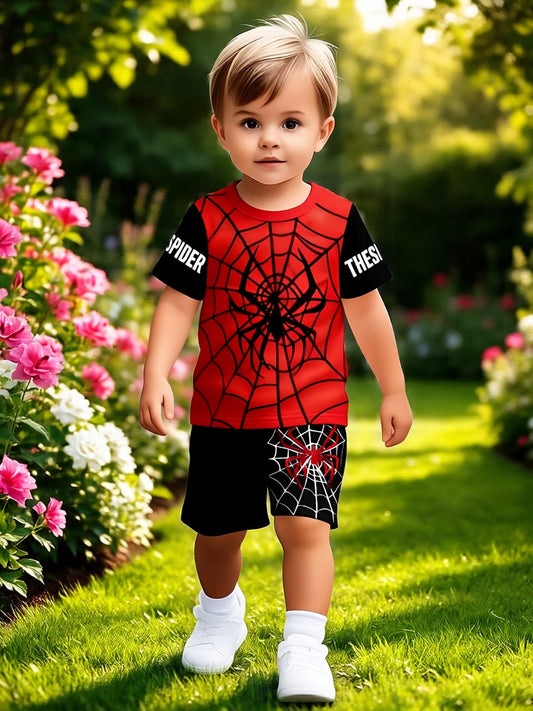 Playful Two-Piece Set with Red And Black Color-Blocking Design, Suitable for Comfortable Daily Play, for Outdoor