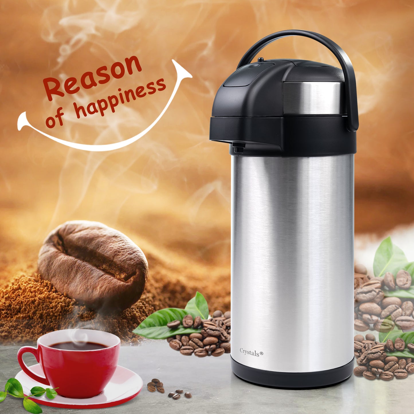 Stainless Steel Insulated Vacuum Airpot Flask with Pump Action, Thermal Carafe for Hot or Cold Drinks