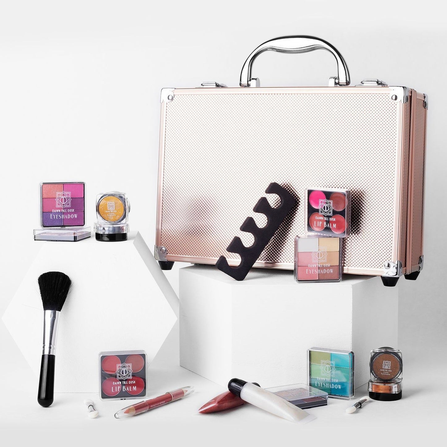 80-Piece Dawn to Dusk Makeup Large Storage Vanity Case Set, Rose Gold Beauty Kit