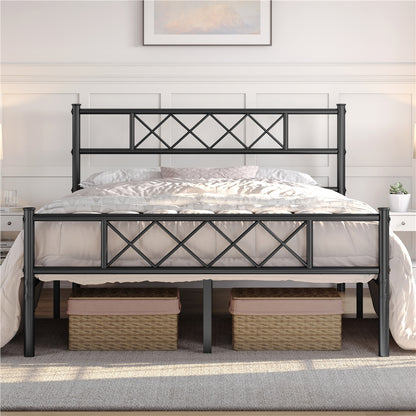 Costoffs Metal Bed Frame Metal-Framed Bed Base with Storage, Bed Foundation for Small Space, Easy Assembly Bed Foundation with Cross-design Headboard and Footboard for Bedrooms, Single/Double/king, Black/White/Pink