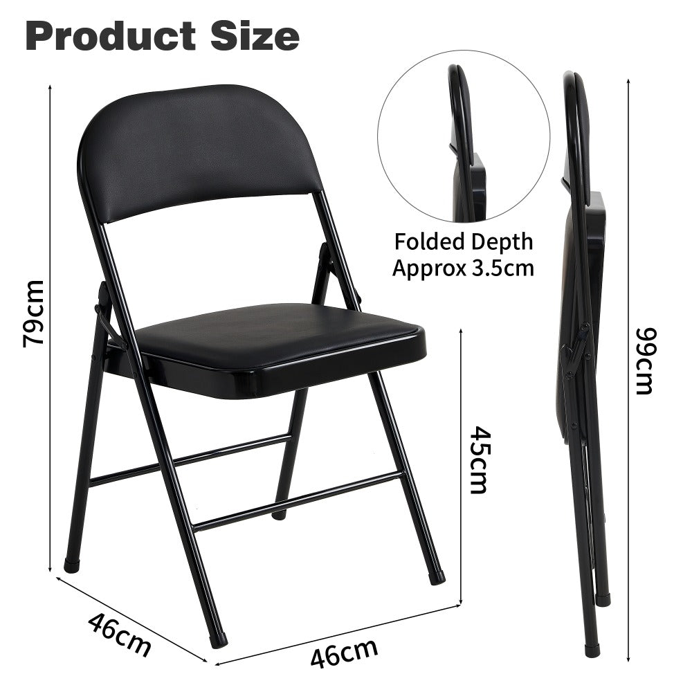 Faux Leather Folding Chairs Set of 4 with Metal Frame & Padded Seat – Foldable Dining, Office & Reception Chairs, Easy Fold & Store, 7 Colours