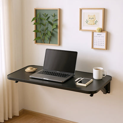 Folding Wall-Mounted Laptop Desk, Space-Saving Study and Reading Table, Metal Iron Frame Design, Durable and Sturdy Wall Desk for Home or Office, Black/White, 52x24cm / 65x24cm / 75x24cm