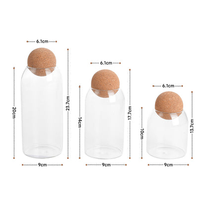 3pcs Glass Food Storage Canister, 500ML & 800ML & 1000ML Airtight Sealed Container Canister, Clear Glass Storage Jar, with Cork Lid, for Spices, Sugar, Coffee, Biscuits, Candies